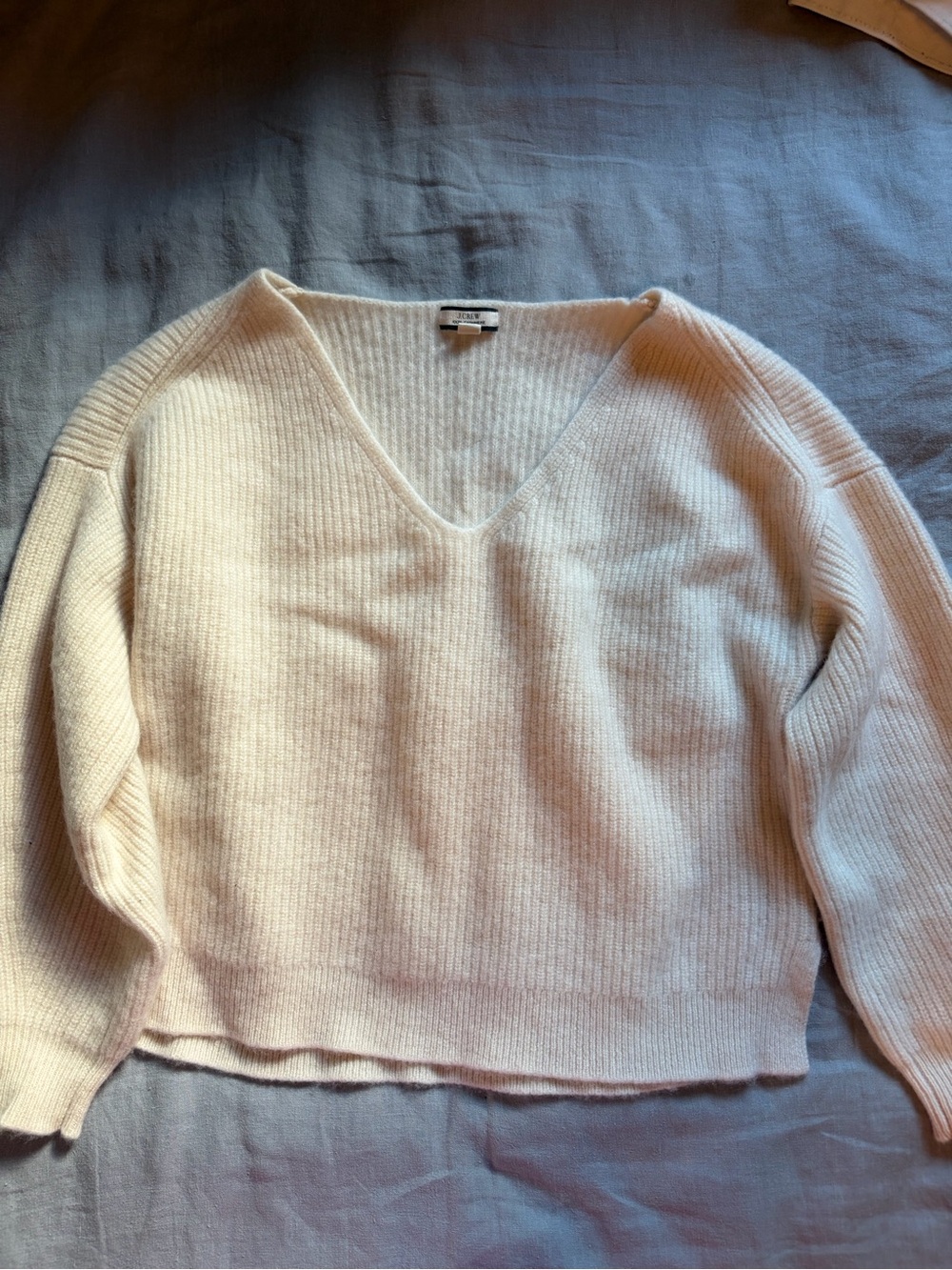 J.Crew cashmere V-Neck Cream Ribbed Women's Sweater